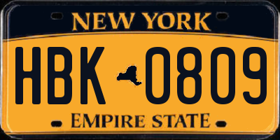 NY license plate HBK0809