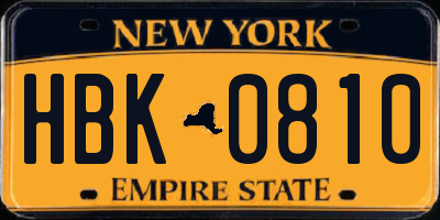 NY license plate HBK0810