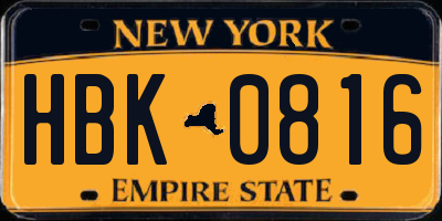 NY license plate HBK0816