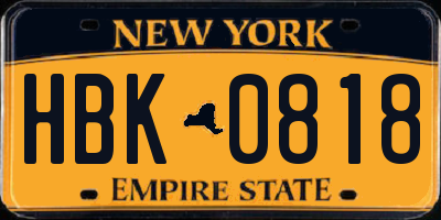 NY license plate HBK0818
