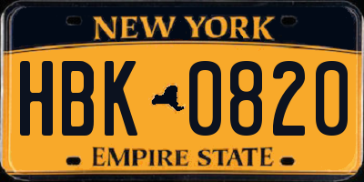 NY license plate HBK0820