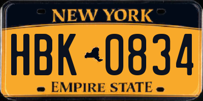 NY license plate HBK0834