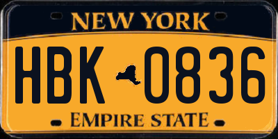 NY license plate HBK0836