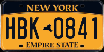 NY license plate HBK0841