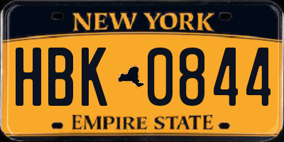 NY license plate HBK0844