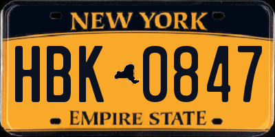 NY license plate HBK0847