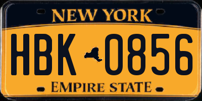 NY license plate HBK0856