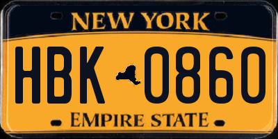 NY license plate HBK0860