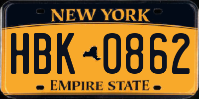 NY license plate HBK0862