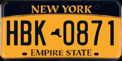 NY license plate HBK0871