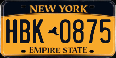 NY license plate HBK0875
