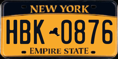 NY license plate HBK0876