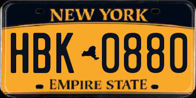 NY license plate HBK0880