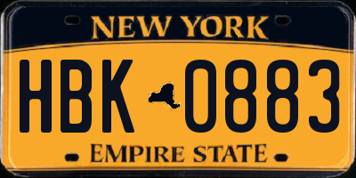 NY license plate HBK0883