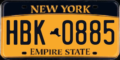 NY license plate HBK0885