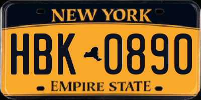 NY license plate HBK0890
