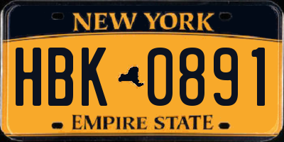 NY license plate HBK0891