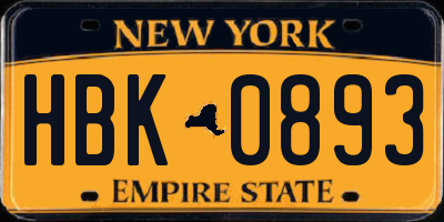 NY license plate HBK0893
