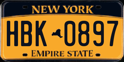 NY license plate HBK0897