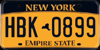 NY license plate HBK0899