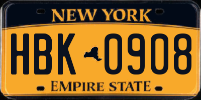 NY license plate HBK0908