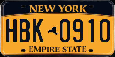 NY license plate HBK0910