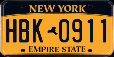 NY license plate HBK0911