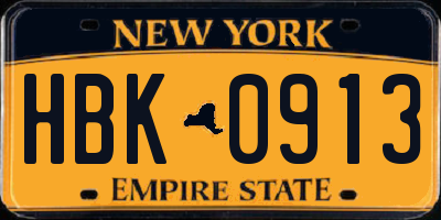 NY license plate HBK0913