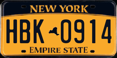NY license plate HBK0914