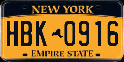 NY license plate HBK0916