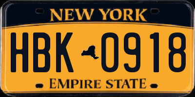 NY license plate HBK0918