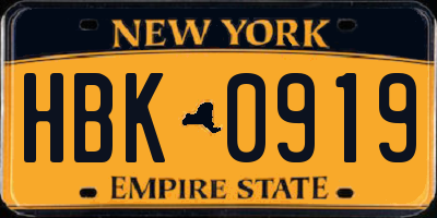 NY license plate HBK0919