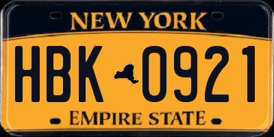 NY license plate HBK0921