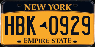 NY license plate HBK0929