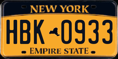 NY license plate HBK0933