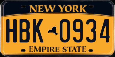 NY license plate HBK0934