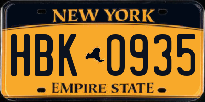 NY license plate HBK0935