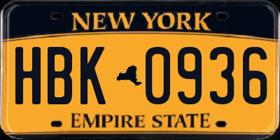 NY license plate HBK0936