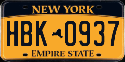 NY license plate HBK0937
