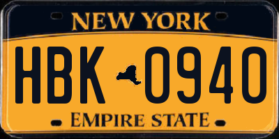 NY license plate HBK0940