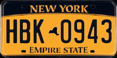 NY license plate HBK0943