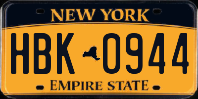 NY license plate HBK0944