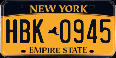 NY license plate HBK0945