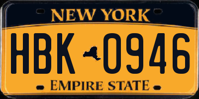 NY license plate HBK0946