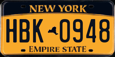 NY license plate HBK0948