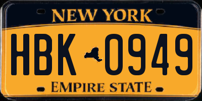 NY license plate HBK0949
