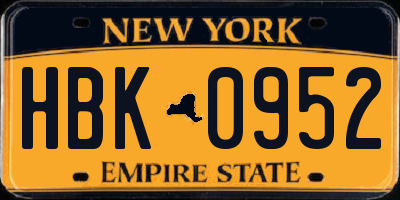 NY license plate HBK0952