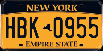 NY license plate HBK0955