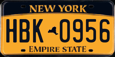 NY license plate HBK0956