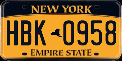 NY license plate HBK0958